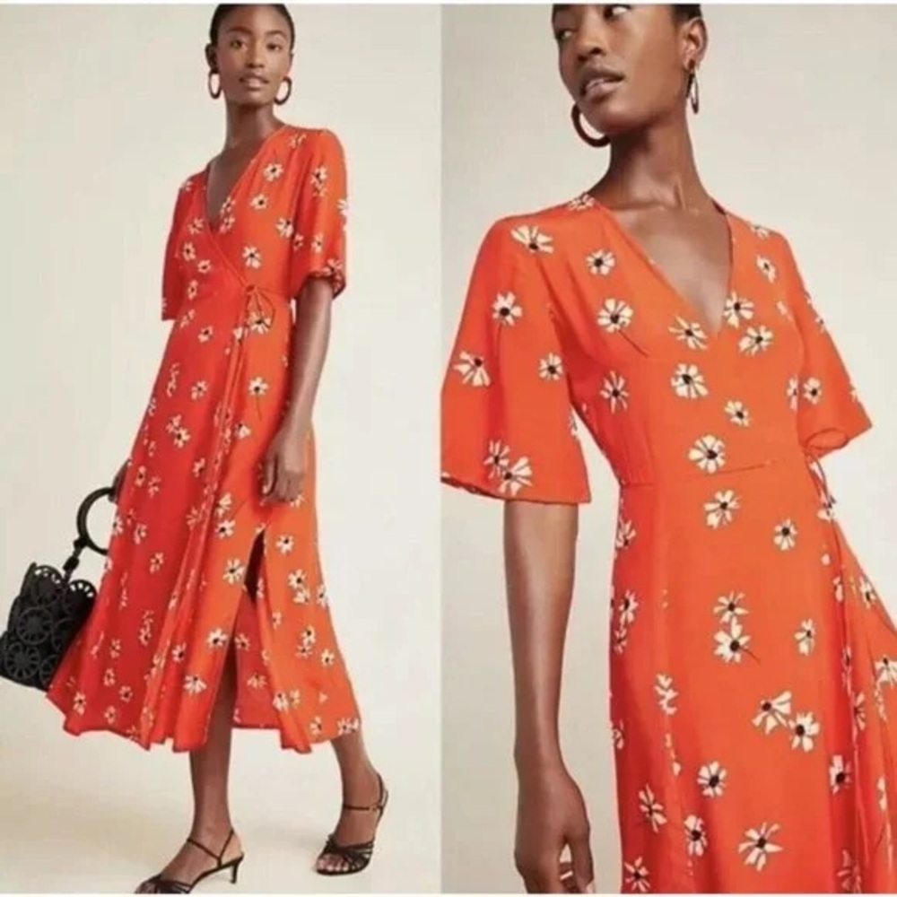 Faithfull the Brand × Anthropologie Rivera Red Flowy Floral Midi Wrap Dress